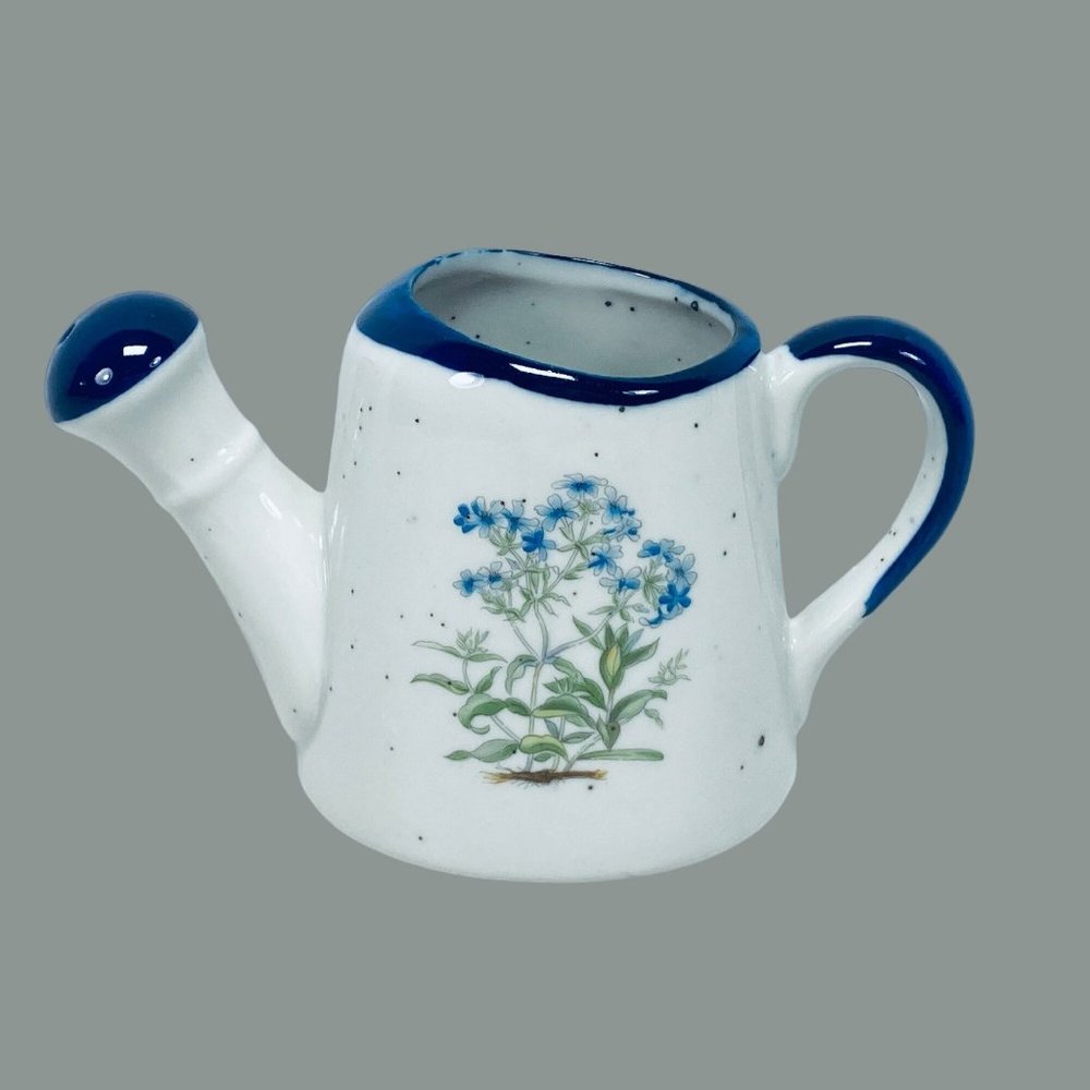 Vintage Mini Ceramic Water Can  Counterpoint Japan Forget-Me-Not Flowers